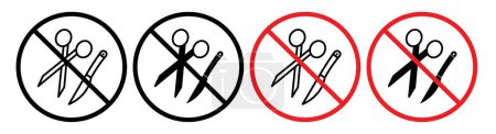 No Scissors or No Knives Sign Icon Set. Sharp Knives and scissors objects forbidden vector symbol in a black filled and outlined style. Cut Caution Sign.