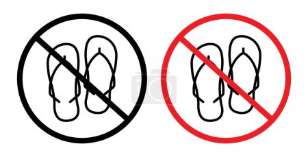 Pas de sandales. pantoufle non autorisé symbole vectoriel. hors de vos sandales avertissement signe. hors de votre symbole de pantoufle.