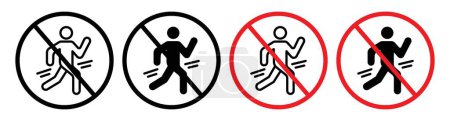 No Running Sign Icon Set. Cautio Sport Run safety vector symbol in a black filled and outlined style. Stop Running Sign.