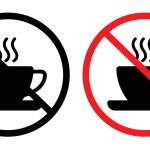 No coffee cup sign icon set. Prohibition of coffee cups in specific zones vector symbol in a black filled and outlined style. Coffee cup use restricted and environmental care sign.