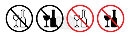 Pas d'icône de signe d'alcool. Interdiction des boissons alcoolisées sans symbole vectoriel d'alcool et de boissons dans un style noir rempli et souligné. Signalisation des lignes directrices pour les zones sans alcool.