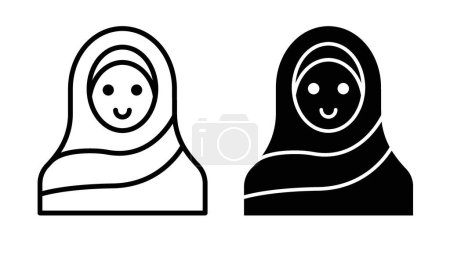 Muslim women icon set. veiled islamic woman vector symbol. arabic young girl with scarf pictogram. emirates women abaya dress linear icon.