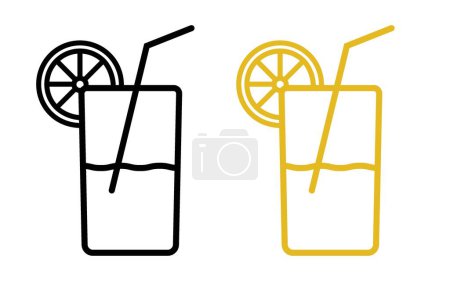 Lemonade Icon Set. Juice glass fresh vector symbol in a black filled and outlined style. Refreshing Squeeze Sign.