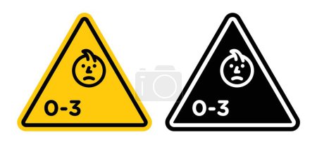 Illustration for Age warning sign icon set. Caution for age-restricted activities with age warning and child vector symbol in a black filled and outlined style. Guidelines for suitable content and choking hazards sign. - Royalty Free Image
