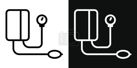 Sphygmomanometer Icon Set. Pressure blood hypertensive vector symbol in a black filled and outlined style. Health Monitor Sign.