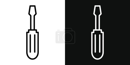 Schraubenzieher Icon Set vorhanden. Schraubwerkzeug Automotive Vector Symbol in einem schwarz gefüllten und umrissenen Stil. Präzision und Power-Zeichen.
