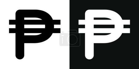 Philippine Currency Icon Set. Peso money exchange business vector symbol in a black filled and outlined style. Economic Exchange Sign.