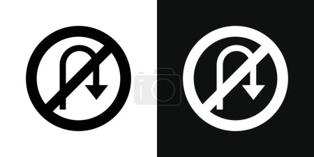 Kein Verkehrszeichensymbol gesetzt. Verbot von Ukurven auf dem Straßenvektorsymbol in schwarz ausgefüllter und umrissener Form. Gefährliche Kehrtwende und Verkehrssicherheitszeichen.