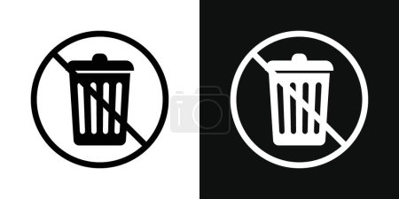 No trash sign icon set. Ban on littering and improper waste disposal vector symbol in a black filled and outlined style. Trash disposal and cleanliness maintenance sign.