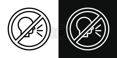 Conjunto de iconos de señal no habladora. Silencio y silencioso símbolo vectorial en un estilo negro lleno y esbozado. Prohibición de hablar y ruido.