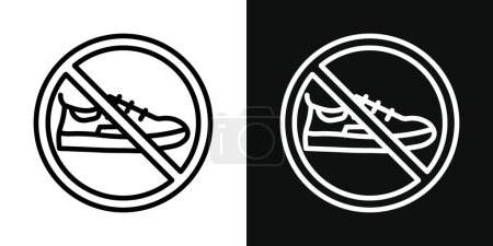 No shoes sign icon set. Advisory against wearing shoes in designated areas vector symbol in a black filled and outlined style. Shoe-free zones and hygiene promotion sign.