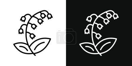 Ilustración de Conjunto de iconos de Lily. Valle y flor Lily símbolo vectorial en un negro lleno y delineado estilo. Naturaleza blanca Primavera convallaria Signo. - Imagen libre de derechos
