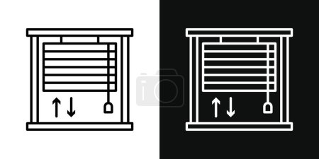 Jalousie Icon Set. Ventana obturador símbolo vectorial ciego en un negro lleno y delineado estilo. Cortina rodante privacidad sombra signo.