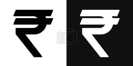 Indische Rupie Icon Set vorhanden. Inr Währung Geld Münzen Design Vektor-Symbol in einem schwarz gefüllten und umrissenen Stil. Indische Währung Zahlungswert Zeichen.