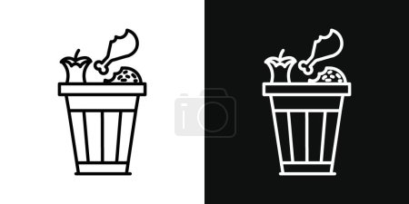 Illustration for Food Waste Icon Set. Food waste trash vector symbol in a black filled and outlined style. Leftover Reduce Sign. - Royalty Free Image