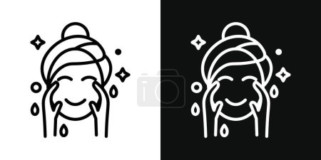 Ensemble icône de lavage du visage. femme lavage naseux avec symbole vecteur d'eau. nettoyage visage cosmétique signe.