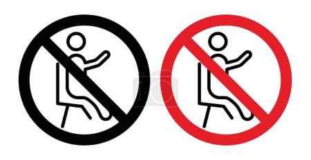 Do Not Sit Sign Icon Set. Seat rest forbid vector symbol in a black filled and outlined style. Sit Restrict Sign.