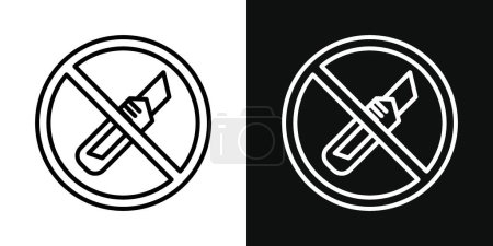 Do not cut sign icon set. Forbidden use of utility box cutter and knife vector symbol in a black filled and outlined style. Ban danger blade and package cutter sign.