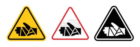Illustration for Chemical burns hazard sign icon set. Caution against substances causing chemical burns vector symbol in a black filled and outlined style. Safety measures for corrosive materials sign. - Royalty Free Image