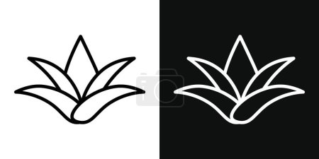 Set de iconos de Aloe Vera. Planta agave símbolo vector médico en un estilo negro lleno y esbozado. Calmante signo de remedio.