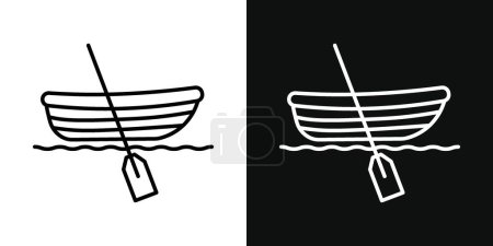 Holzboot-Icon-Set vorhanden. Wasservektorsymbol aus Holz in einem schwarz gefüllten und umrissenen Stil. Seereisezeichen.