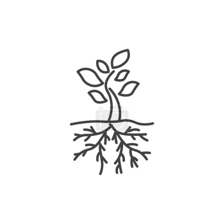 Tree with Roots and Leaves Icon Set. Root leaf and botanic vector symbol in a black filled and outlined style. Earth's Connection Sign.