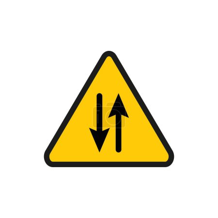 Zwei-Wege-Verkehrszeichen gesetzt. Anzeige des bidirektionalen Fahrzeugflussvektorsymbols in schwarz ausgefüllter und umrissener Form. Verkehrslenkung und Wegweiser.