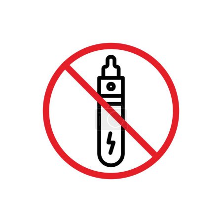 No Vaping Icon Set. Vape símbolo vectorial de humo prohibido en un estilo negro lleno y esbozado. Señal de zona libre de humo.