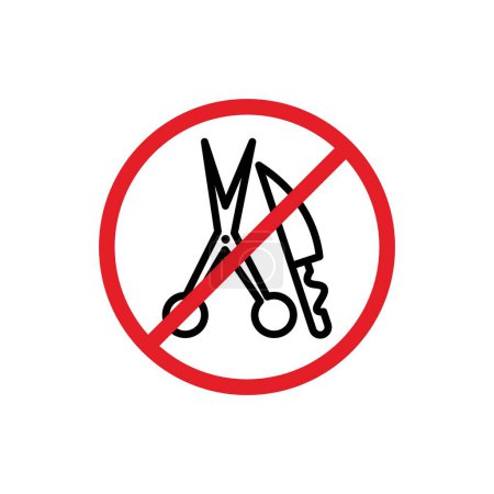 Sin tijeras ni cuchillos Conjunto de iconos de signos. Cuchillos afilados y tijeras objetos vectoriales prohibidos símbolo en un negro lleno y delineado estilo. Corte la señal de precaución.