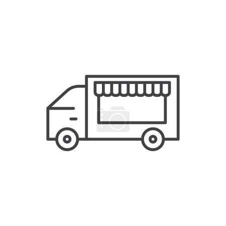 Food Truck Icon Set vorhanden. Food Truck Straßenvektorsymbol in einem schwarz gefüllten und umrissenen Stil. Mobiles Gaststättenschild.