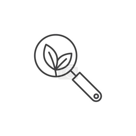 Botanik Icon Set vorhanden. Naturlupe und Pflanzenvektorsymbol im schwarz gefüllten und umrissenen Stil. Grüne Zeichen erkunden.