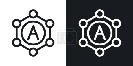 Antioxidant Icon Set. Radical and Oxidant free vector symbol in a black filled and outlined style. Antioixidant Vitality Boost Sign.