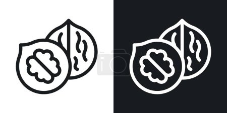 Walnut Icon Set. Nut shell food vector symbol in a black filled and outlined style. Crunchy Delight Sign.