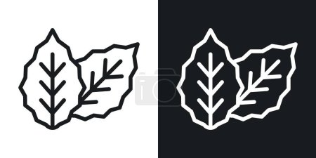 Symbolset Tabakblätter vorhanden. Pflanze das Vektorsymbol für trockene Blätter in einem schwarz gefüllten und umrissenen Stil. Rustikales Aromazeichen.