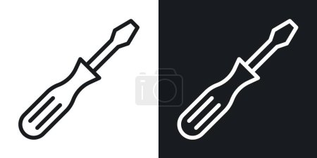 Screwdriver Icon Set. Screw Tool Automotive Vector Symbol in a Black Filled and Outlined Style. Precision and Power Sign.