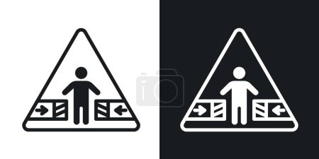 Risk of crushing warning sign icon set. Notice for areas with potential crushing hazards vector symbol in a black filled and outlined style. Crushing risk and safety measures sign.