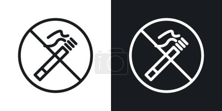 No Smoking Cigarette Sign Icon Set. Ban Cigarette Smoke and tobacco vector symbol in a black filled and outlined style. Inhalation Prohibition Sign.