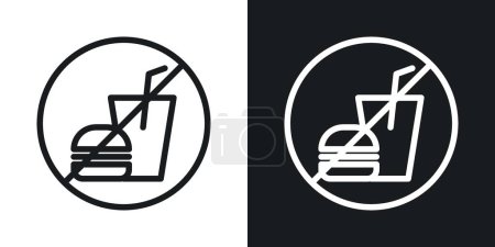 No se permiten alimentos Conjunto de iconos de signos. Comer símbolo vectorial de prohibición en un estilo negro lleno y esbozado. Señal de prohibición de bocadillos.