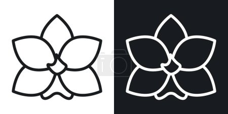 Ensemble d'icônes d'orchidée de papillon. Symbole vectoriel de plante de fleur d'orchidée dans un style rempli et contour noir. Signe de grâce délicate.