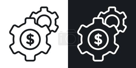 Geldprozesse Icon Set. Optimieren Sie das Kostenaufwand-Gehaltsvektorsymbol in einem schwarz ausgefüllten und umrissenen Stil. Verschlankung der Finanzen.