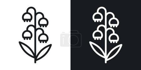 Conjunto de iconos de Lily. Valle y flor Lily símbolo vectorial en un negro lleno y delineado estilo. Naturaleza blanca Primavera convallaria Signo.