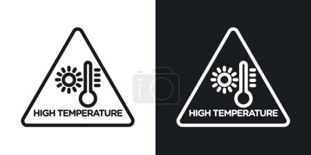 Ilustración de Conjunto de iconos de señal de advertencia de alta temperatura. Precaución para las áreas expuestas a altas temperaturas símbolo vectorial en un negro lleno y delineado estilo. Peligro de calor y señal de prevención de quemaduras. - Imagen libre de derechos