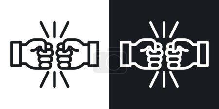 Fist Bump Icon Set. Strong Team Strength Hand Impact vector symbol in a black filled and outlined style. Brotherhood Tap Sign.