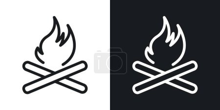 Bonfire icon set. campfire vector symbol. travel camp fire and wood sticks.