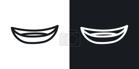Illustration for Wooden Boat Icon Set. Wooden boat water vector symbol in a black filled and outlined style. Nautical Journey Sign. - Royalty Free Image