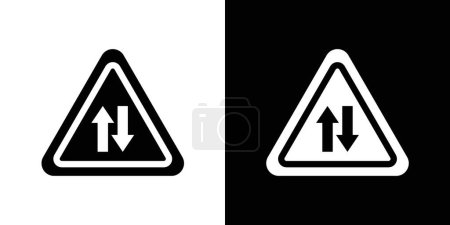 Two way traffic sign icon set. Indication of bidirectional vehicle flow vector symbol in a black filled and outlined style. Traffic management and direction awareness sign.