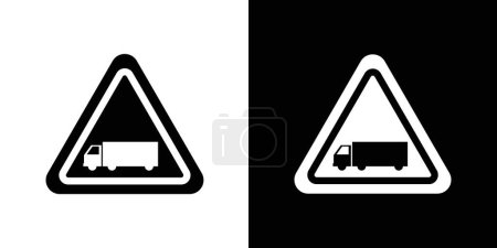 Truck warning sign icon set. Notice for areas with truck traffic and heavy vehicle hazards vector symbol in a black filled and outlined style. Truck safety and traffic caution sign.