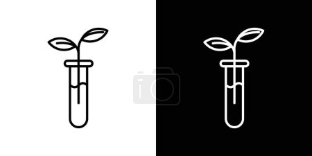 Reagenzglas mit Pflanzensymbolset. Lab Soil Biology Vector Symbol in einem schwarz gefüllten und umrissenen Stil. Zeichen des Wachstums.
