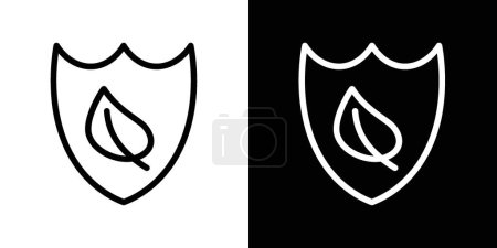 Shield with Leafs Icon Set. Plant protect and insurance vector symbol in a black filled and outlined style. Nature's Guard Sign.