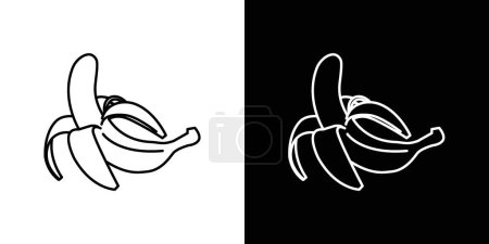 Peeled Banana Icon Set. Monkey Peeling Banana cartoon vector symbol in a black filled and outlined style.